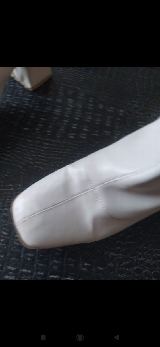 Beyaz Deri Kadın Bot,  Kalın Topuklu - Görsel 4