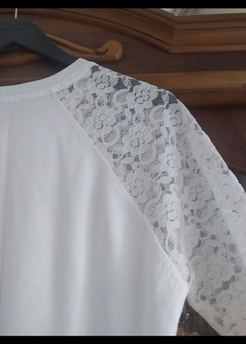 Dantel Detaylı Beyaz Pamuklu Uzun Kollu Bluz - Görsel 5