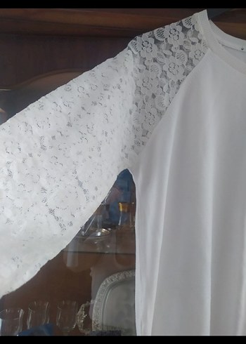 Dantel Detaylı Beyaz Pamuklu Uzun Kollu Bluz - Görsel 3