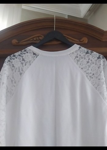 Dantel Detaylı Beyaz Pamuklu Uzun Kollu Bluz - Görsel 6