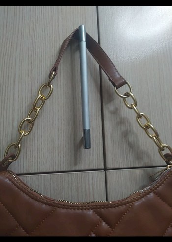 Zincir Detaylı Kahverengi Deri Kadın Çanta - Görsel 6