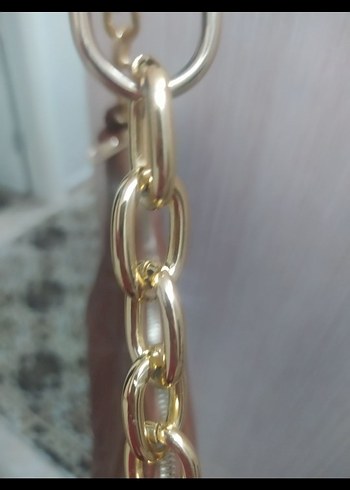 Zincir Detaylı Kahverengi Deri Kadın Çanta - Görsel 4