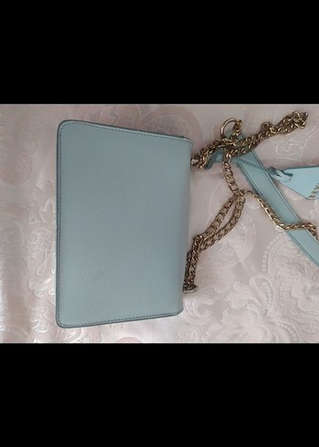 Zincir Detaylı Pastel Mavi Deri Kadın Çanta - Görsel 3