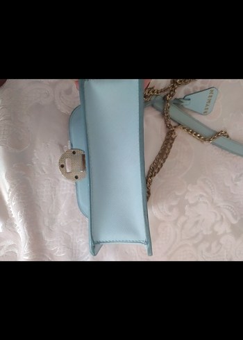 Zincir Detaylı Pastel Mavi Deri Kadın Çanta - Görsel 4