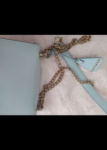 Zincir Detaylı Pastel Mavi Deri Kadın Çanta - Görsel 5