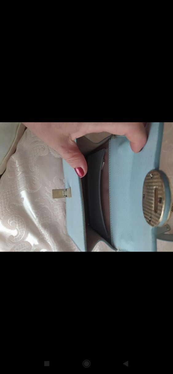 Zincir Detaylı Pastel Mavi Deri Kadın Çanta - Görsel 2