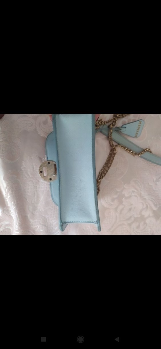 Zincir Detaylı Pastel Mavi Deri Kadın Çanta - Görsel 4