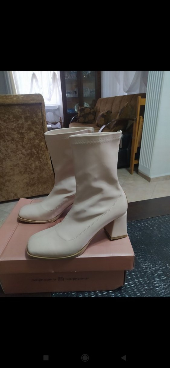 Bej  Topuklu Kadın Bot - Görsel 5