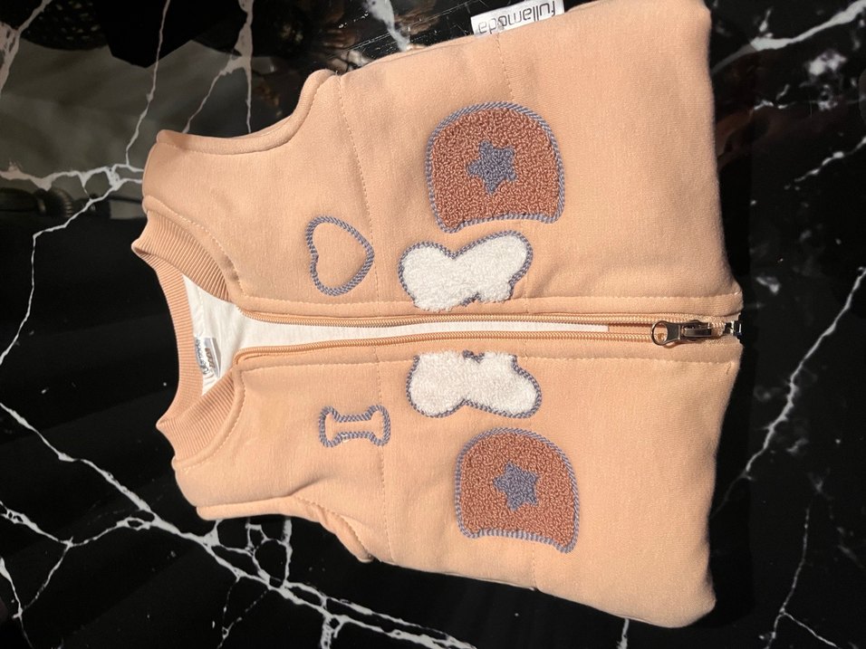 Unisex Çocuk nakışlı Kahverengi Yelek - Görsel 2