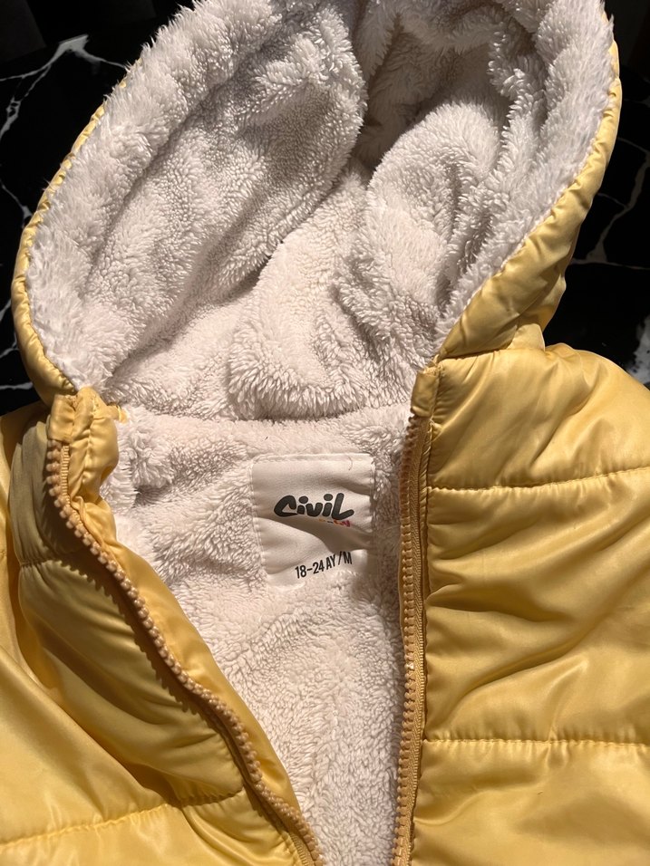 Kapüşonlu Sarı unisex Çocuk Mont - Görsel 3