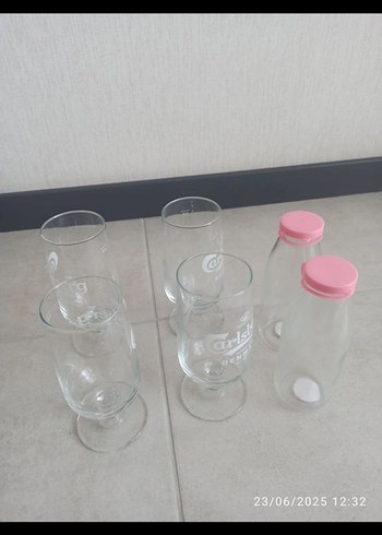 Paşabahçe Pembe Kapaklı Cam Şişe ve Bardak Seti