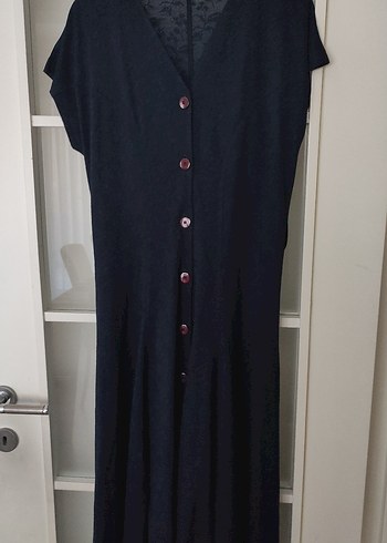 Suud Collection Düğmeli Lacivert Kadın Uzun Elbise