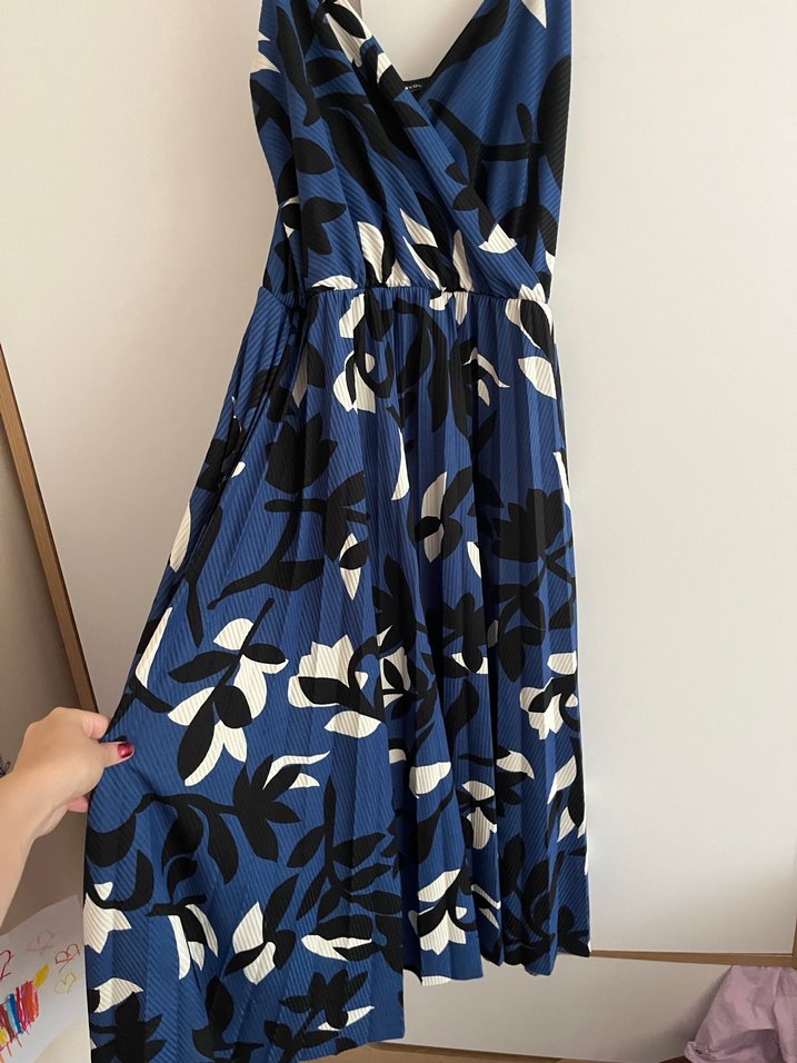 Mavi Bağcıklı Hamile Elbisesi - Görsel 2