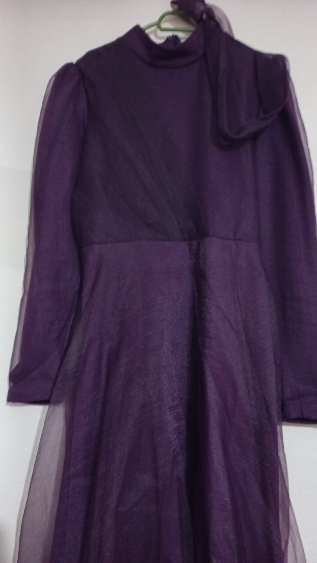 Uzun Kollu Mor Drapeli Kadın Abiye - Görsel 2