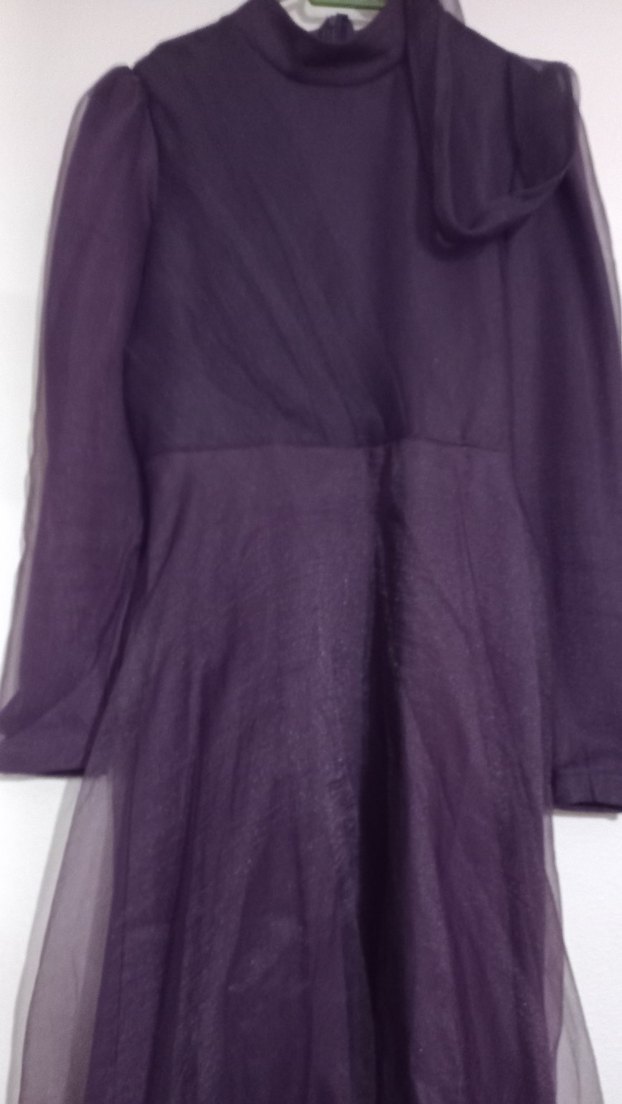 Uzun Kollu Mor Drapeli Kadın Abiye - Görsel 3