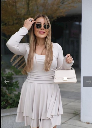 Taş  rengi kare yaka elbise - Görsel 2