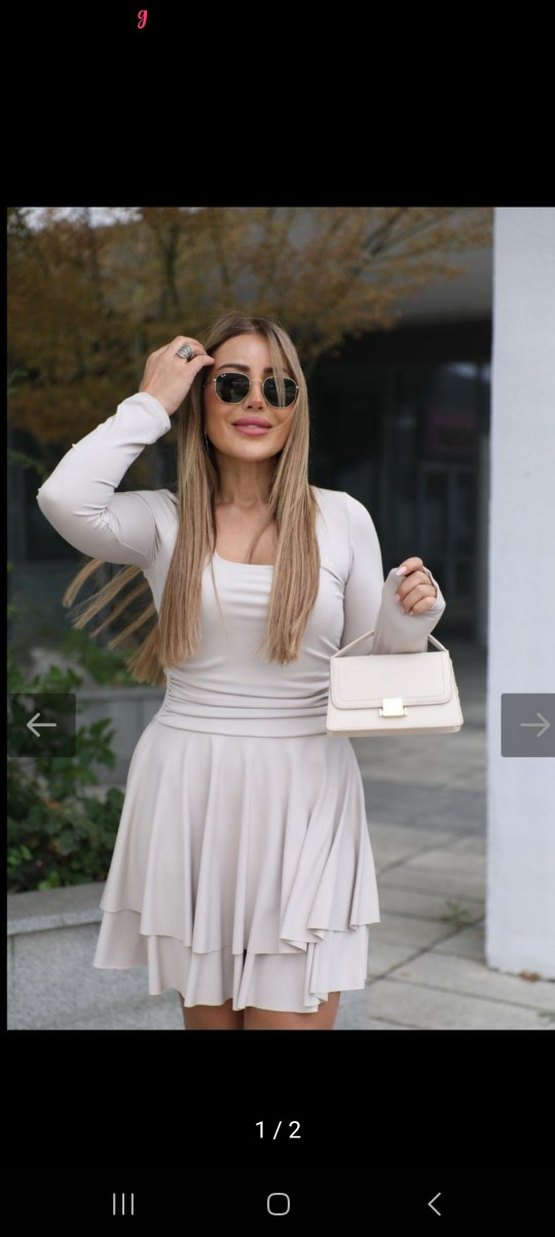 Taş  rengi kare yaka elbise - Görsel 2