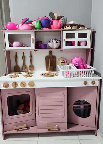 Pembe Ahşap Çocuk Mutfak Seti 79x98 cm - Görsel 7