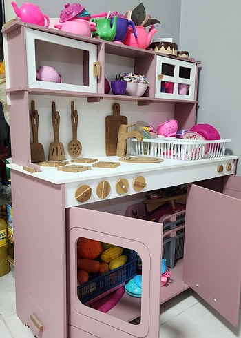 Pembe Ahşap Çocuk Mutfak Seti 79x98 cm - Görsel 5