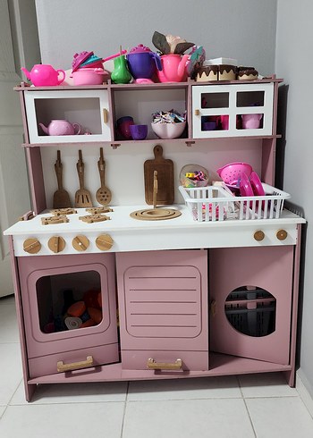 Pembe Ahşap Çocuk Mutfak Seti 79x98 cm - Görsel 8