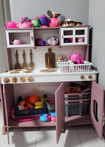 Pembe Ahşap Çocuk Mutfak Seti 79x98 cm - Görsel 6