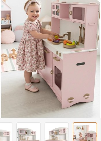 Pembe Ahşap Çocuk Mutfak Seti 79x98 cm - Görsel 2