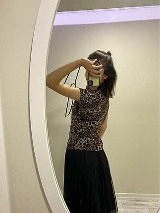 m Beden Leoparlı basic tişört