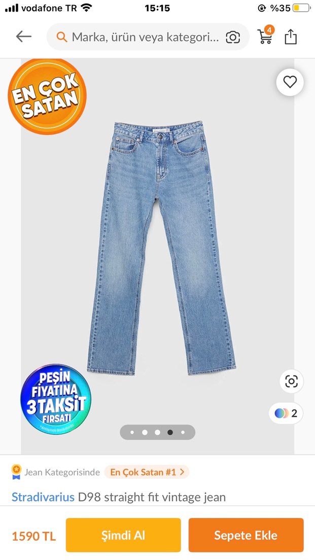 STRADİVARİUS D98 MODEL STRAİGHT FİT VİNTAGE JEANS PANTOLON - Görsel 5