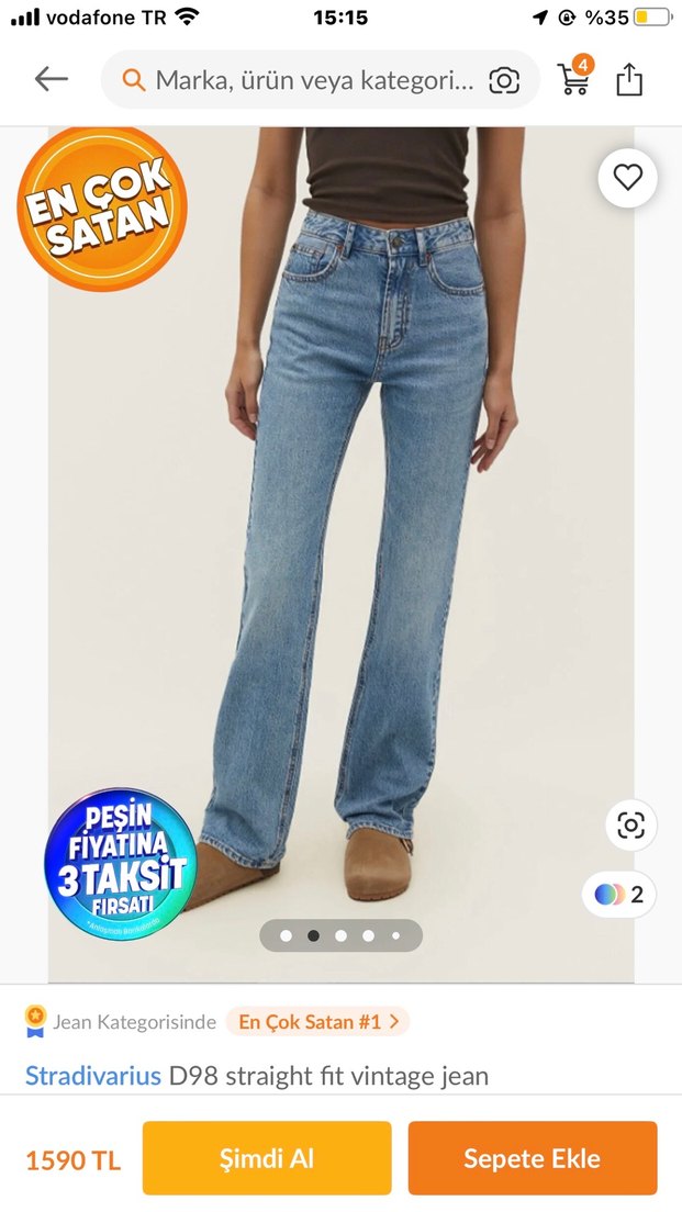 STRADİVARİUS D98 MODEL STRAİGHT FİT VİNTAGE JEANS PANTOLON - Görsel 2