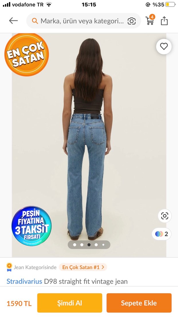 STRADİVARİUS D98 MODEL STRAİGHT FİT VİNTAGE JEANS PANTOLON - Görsel 3