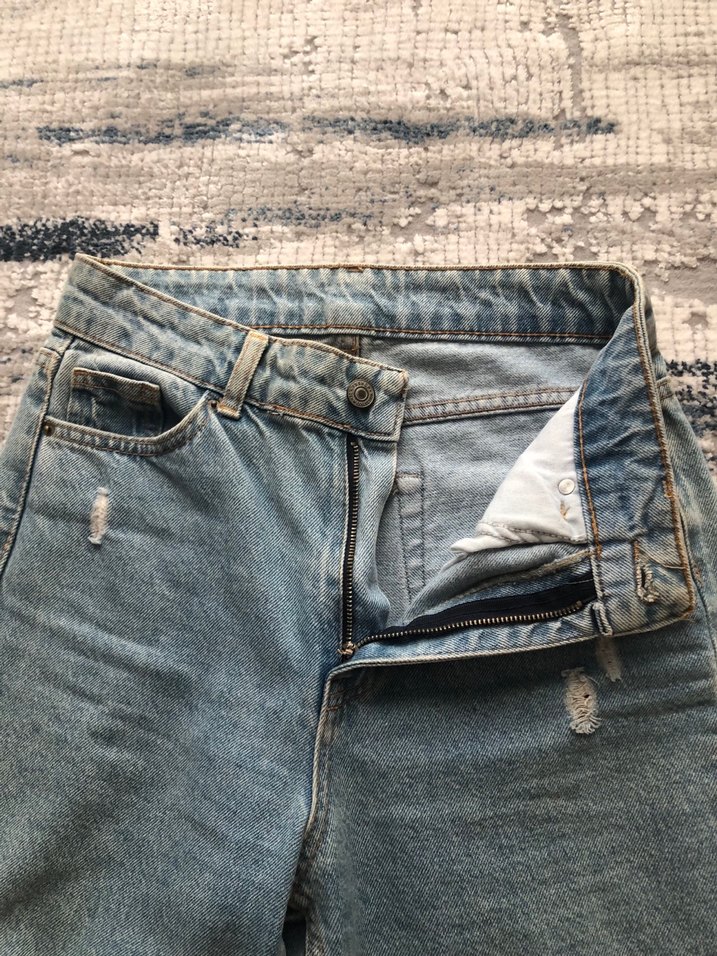 MAVİ STRAİGHT YIRTIK MOM FİT JEANS PANTOLON - Görsel 2