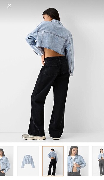s Beden mavi Renk BERSHKA CROP DENİM KOT CEKET