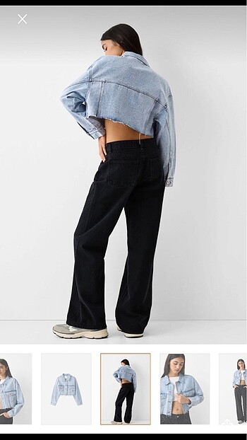 s Beden mavi Renk BERSHKA CROP DENİM KOT CEKET