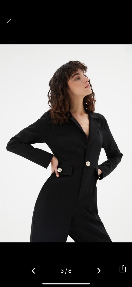 ADL Düğmeli Siyah Kadın Uzun Kollu Tulum - Görsel 3