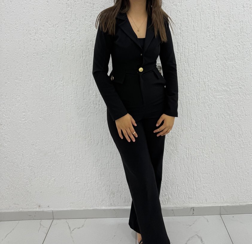 ADL Düğmeli Siyah Kadın Uzun Kollu Tulum - Görsel 4