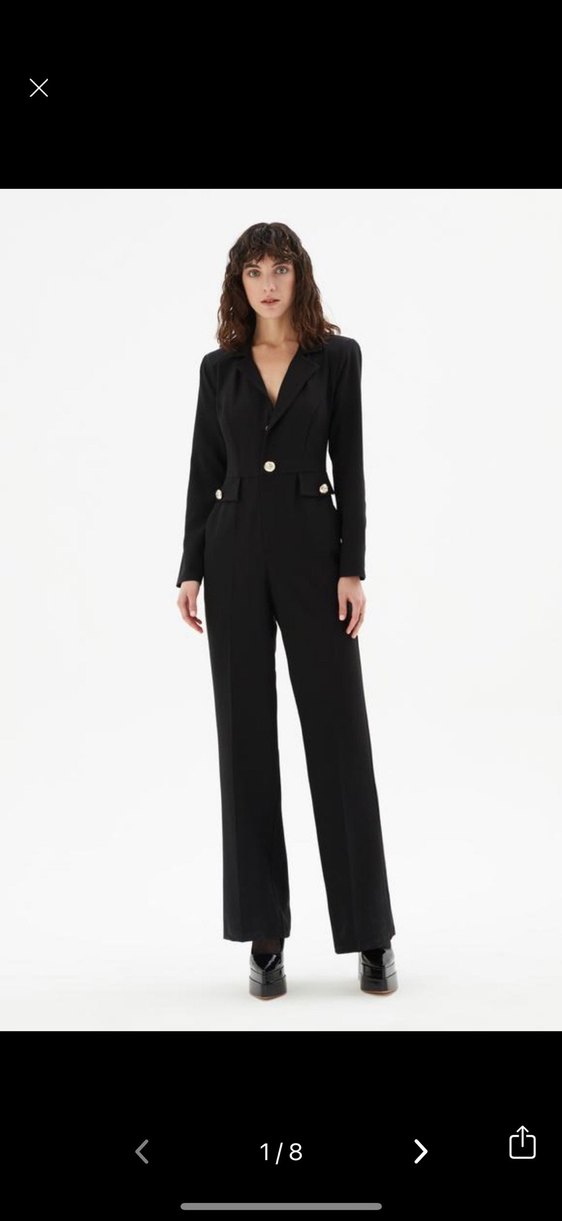 ADL Düğmeli Siyah Kadın Uzun Kollu Tulum - Görsel 2