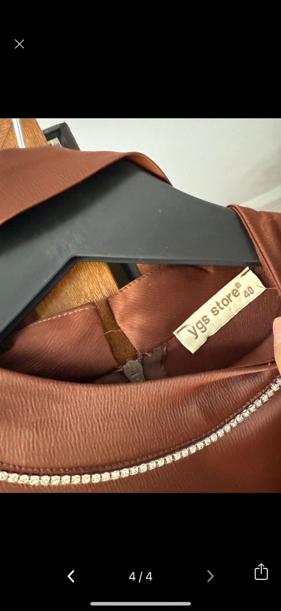 Kahverengi saten elbise  Kadın Uzun Elbise - Görsel 3