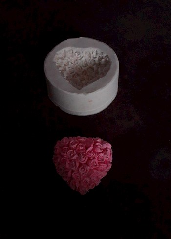 Pembe Güllü Kalp Mum ve Kalıbı - Görsel 2