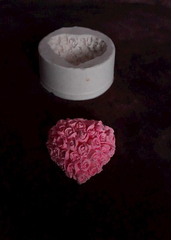 Pembe Güllü Kalp Mum ve Kalıbı - Görsel 3