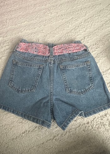 Kadın Pembe Kuşaklı Mini Kot Şort - Görsel 5