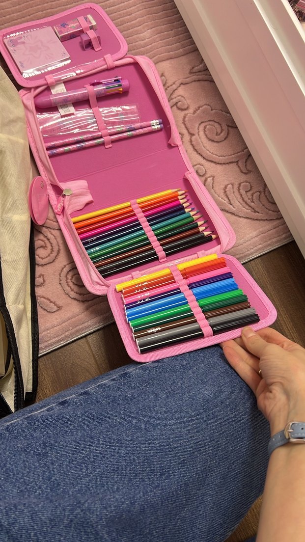 Pastel Pembe Kalem Kutusu ve Renkli Kalem Seti - Görsel 2