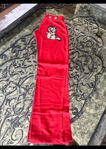 Kadın Kırmızı Nakışlı Fermuarlı Eşofman Altı - Görsel 2