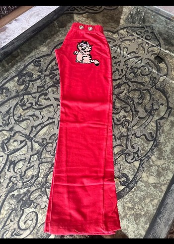 Kadın Kırmızı Nakışlı Fermuarlı Eşofman Altı - Görsel 3