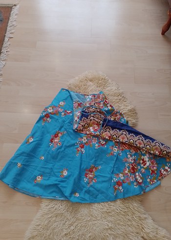 Mavi Bohem Drapeli Mini Etek - Görsel 5