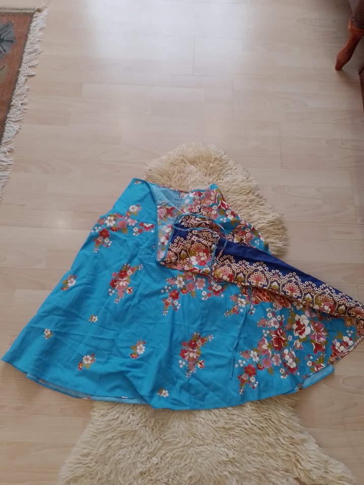 Mavi Bohem Drapeli Mini Etek - Görsel 5