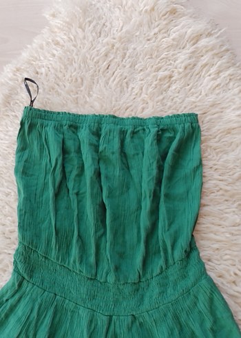 Yeşil Keten Straplez Mini Tulum - Görsel 2