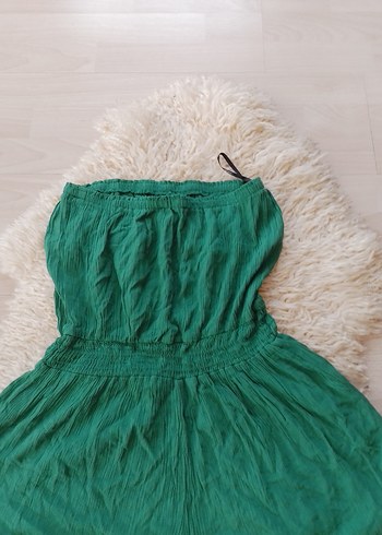 Yeşil Keten Straplez Mini Tulum - Görsel 5