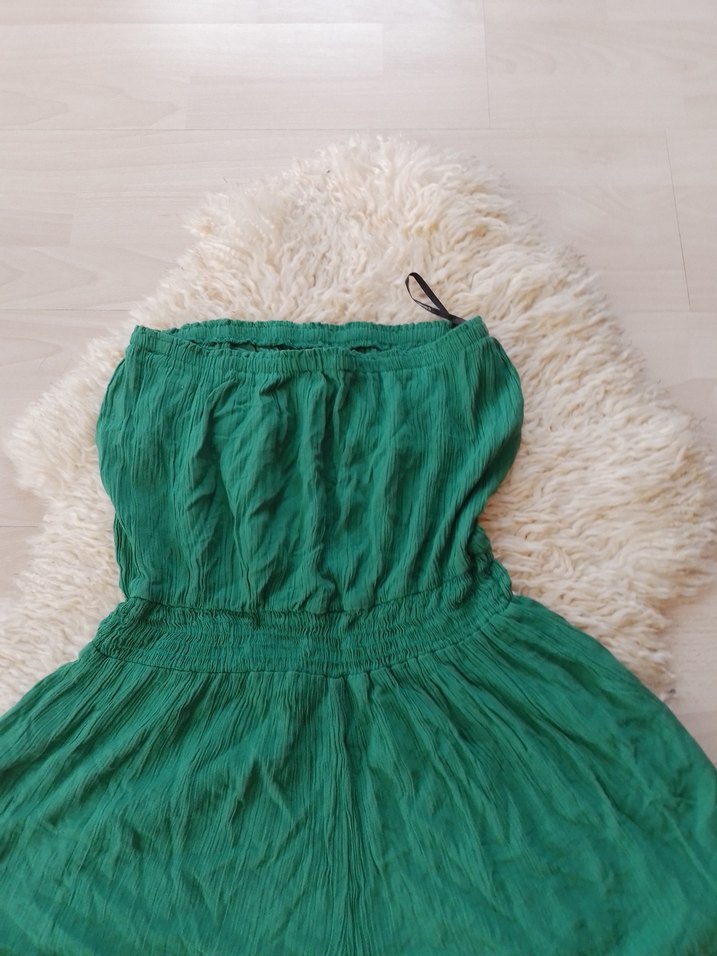 Yeşil Keten Straplez Mini Tulum - Görsel 5