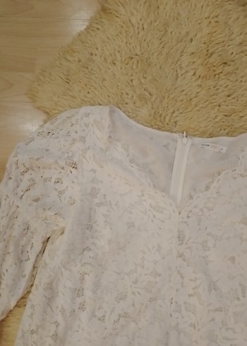 m Beden beyaz Renk Club Monaco Dantel Detaylı V Yakalı Kadın Bluz