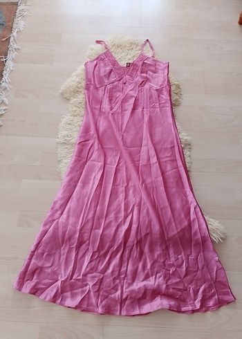 m Beden pembe Renk Uzun, V Yaka, İnce Askılı Pembe Kadın kombinezom